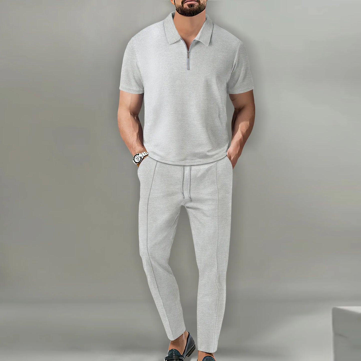 Men’s Waffle Knit T-Shirt Set – Solid Color Tees