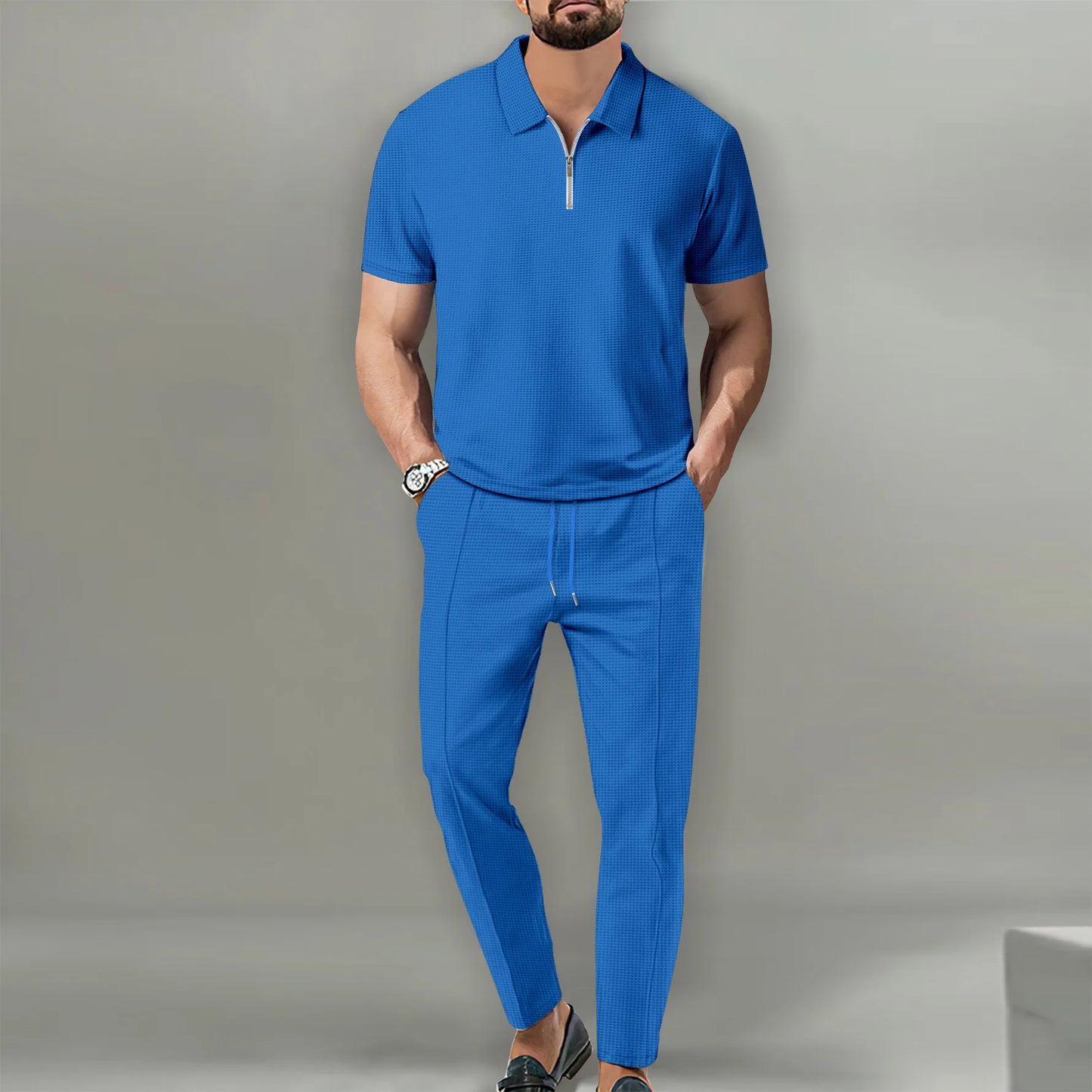 Men’s Waffle Knit T-Shirt Set – Solid Color Tees