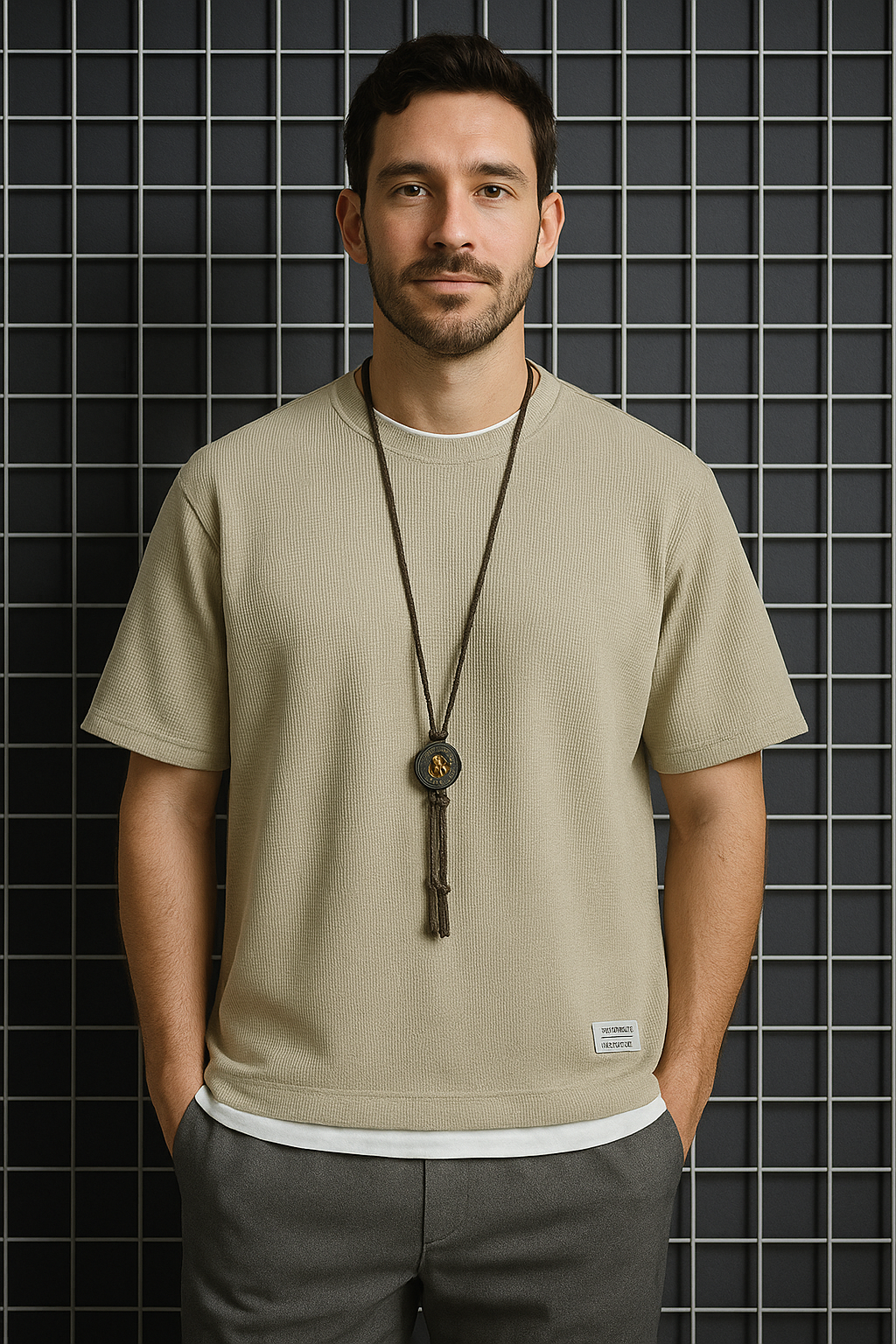 Men's Summer Waffle Knit T-Shirt – Casual Solid Color Short Sleeve Tee, Lightweight & Stylish Round Neck Top