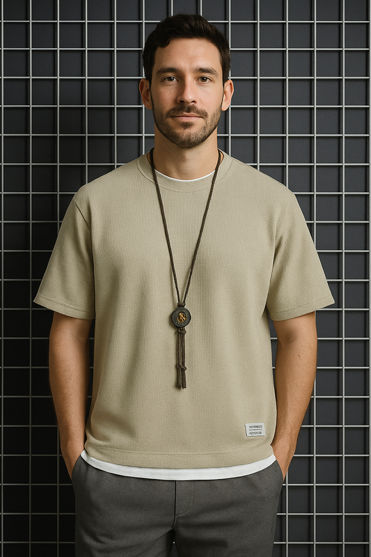 Men's Summer Waffle Knit T-Shirt – Casual Solid Color Short Sleeve Tee, Lightweight & Stylish Round Neck Top