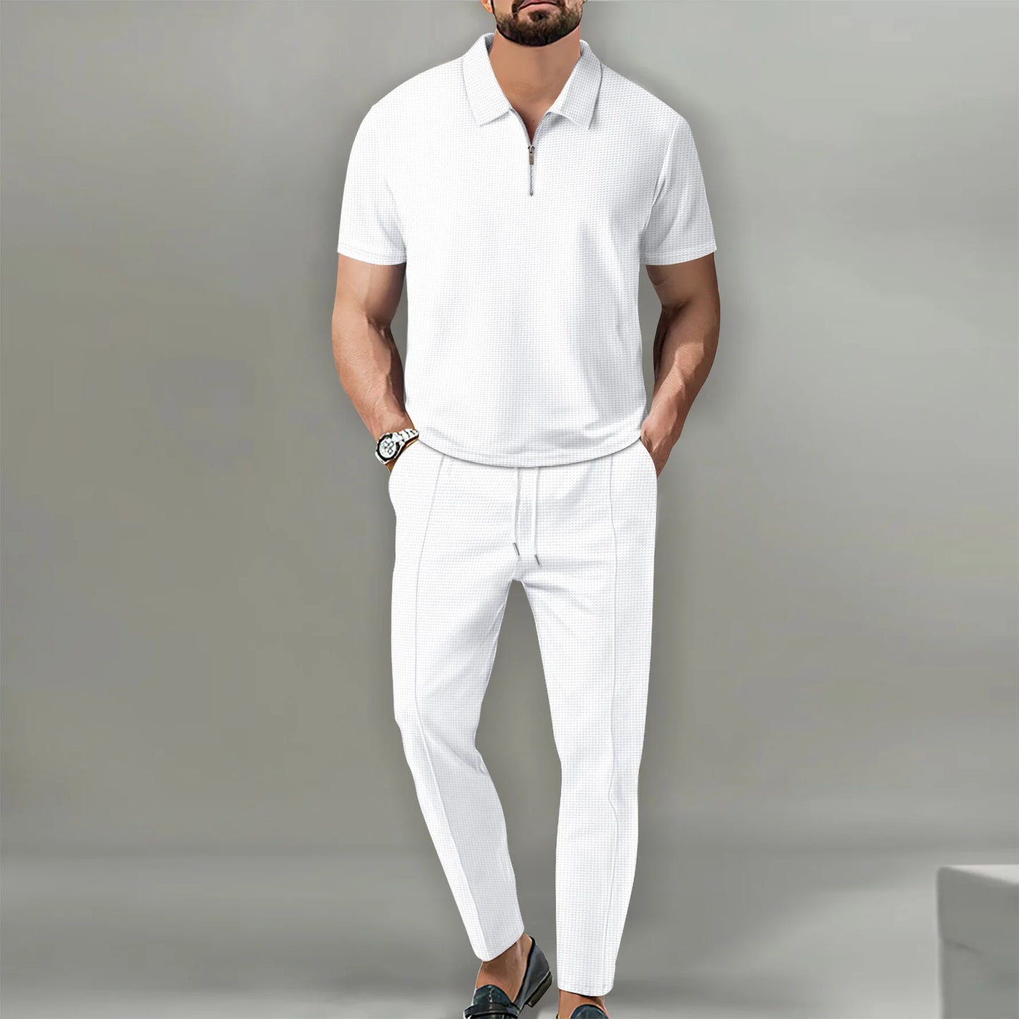 Men’s Waffle Knit T-Shirt Set – Solid Color Tees