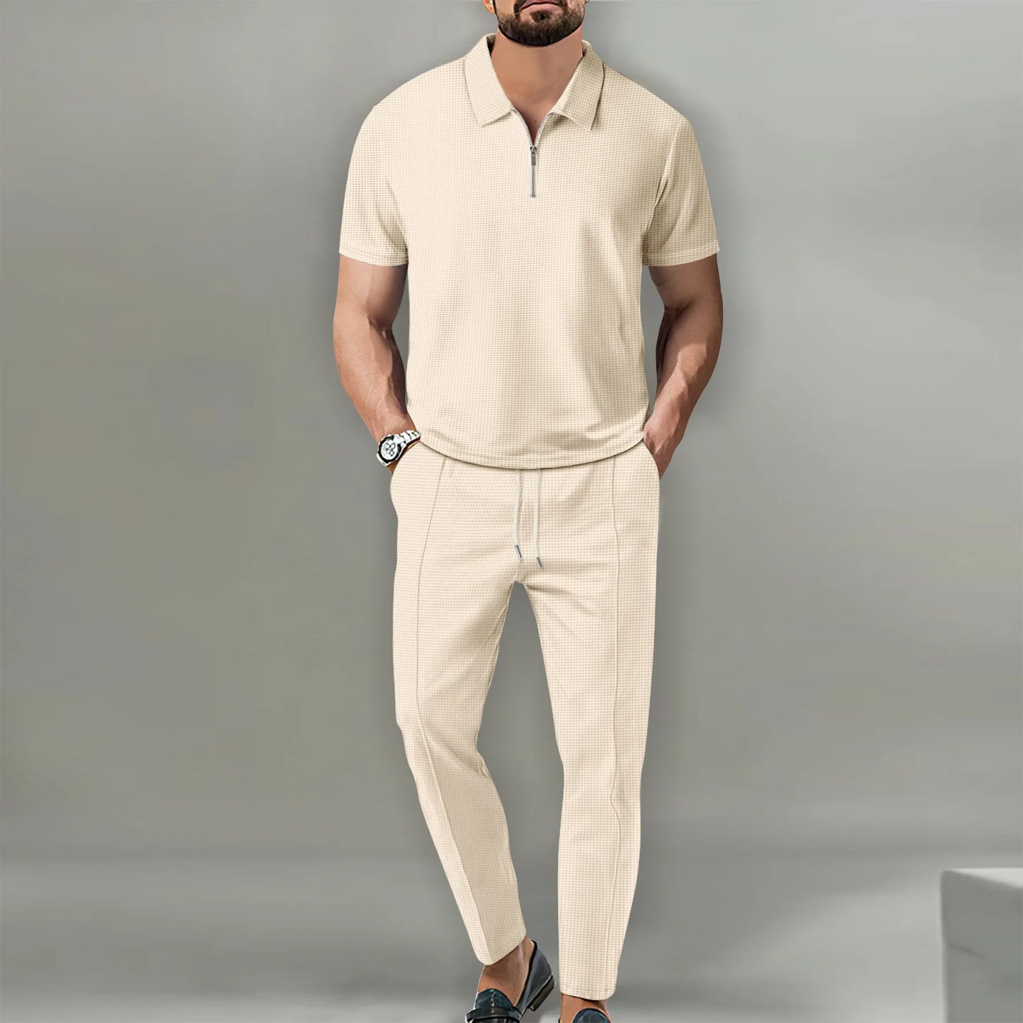Men’s Waffle Knit T-Shirt Set – Solid Color Tees