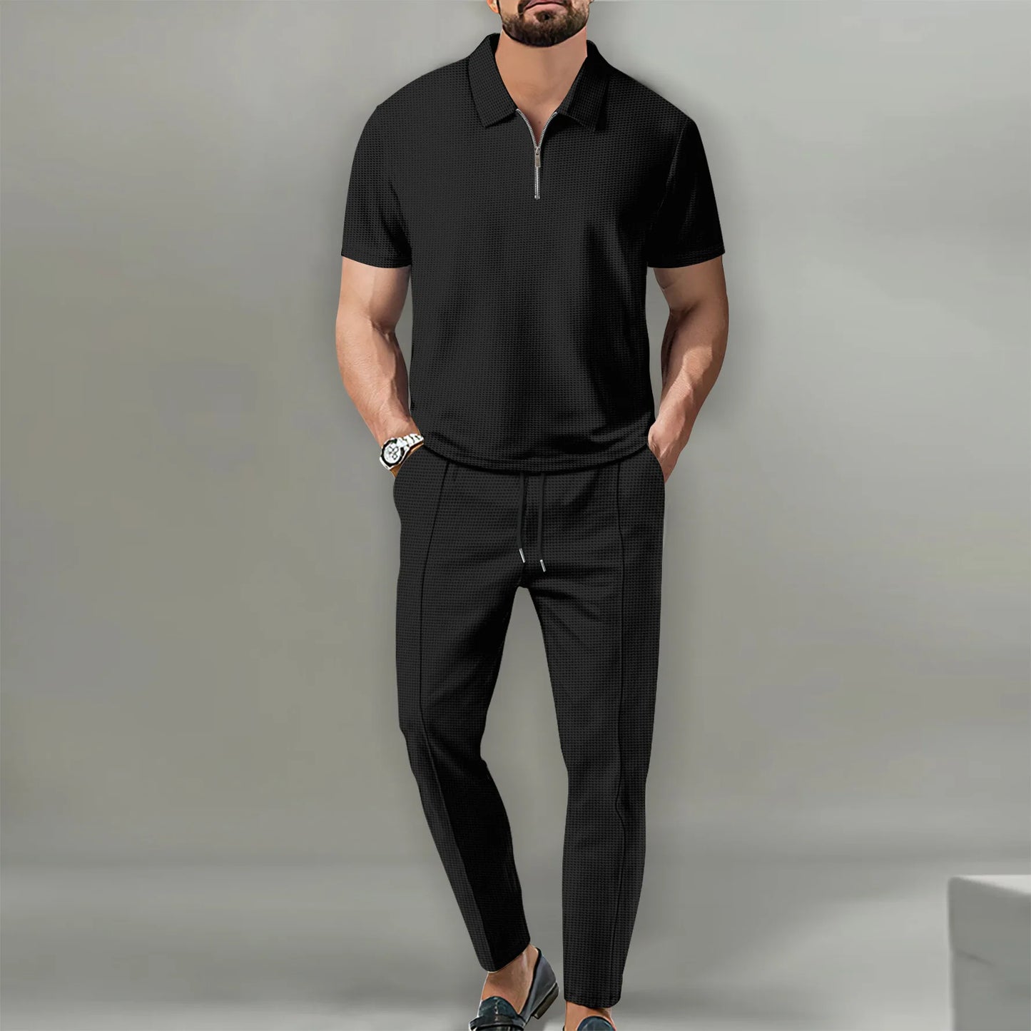 Men’s Waffle Knit T-Shirt Set – Solid Color Tees